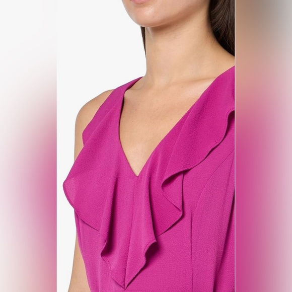 NWOT Kensie Fuchsia Ruffle Neck Tie Waist Midi Wrap Sundress - Size 14 - Picture 6 of 6